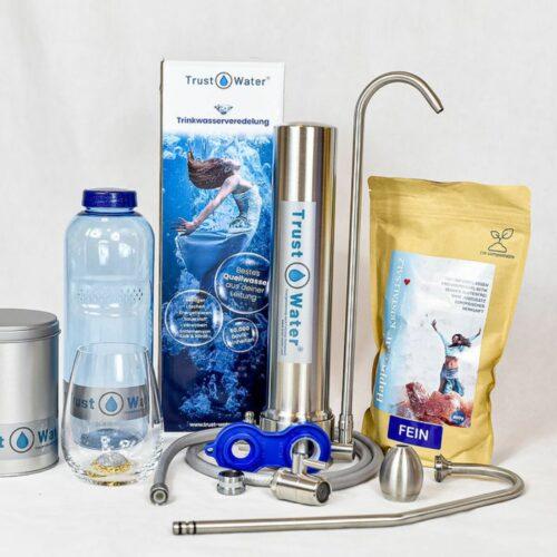 pure water paket trustwater wasserfilter quellwasser gefiltertes wasser wasserverwirbler diamantflasche happysalt